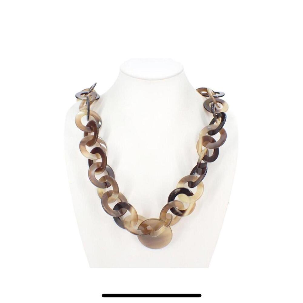 Beige Hermes Buffalo Horn Long Necklace